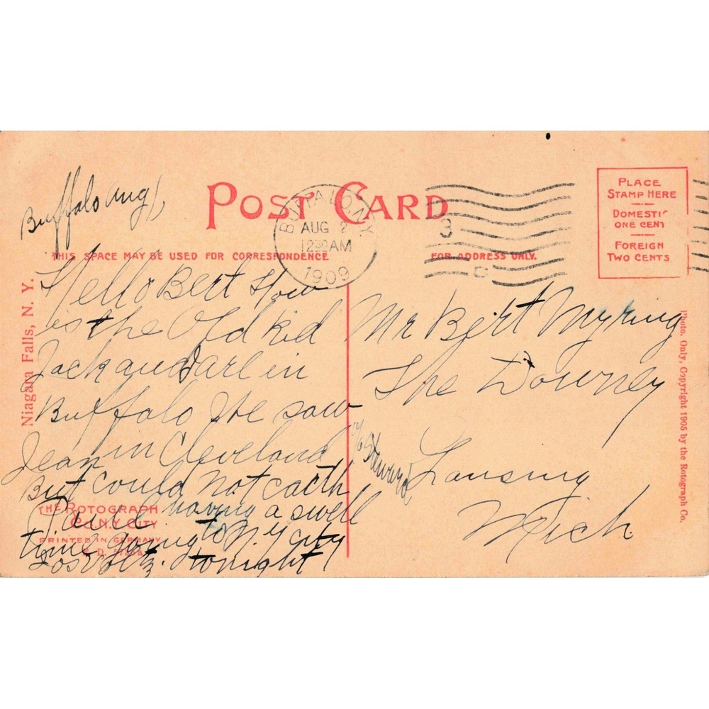Niagara Falls New York NY Prospect Point 1909 Rotograph Co Postcard Wood Frame - Picture 2 of 2